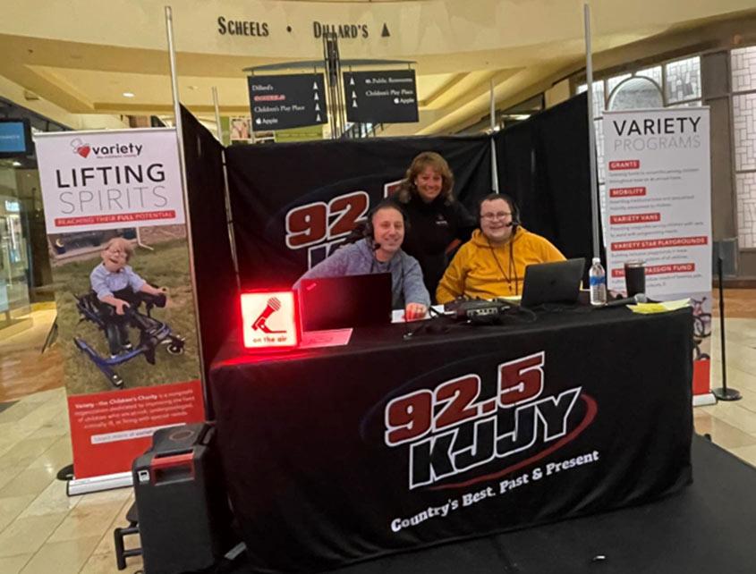 L-R: Chad Taylor, On-Air Host, KJJY Mornings; Margie Gardiner, Director of Events/Variety of IA; and Jacob Beals, On-Air Host, KJJY Middays. 